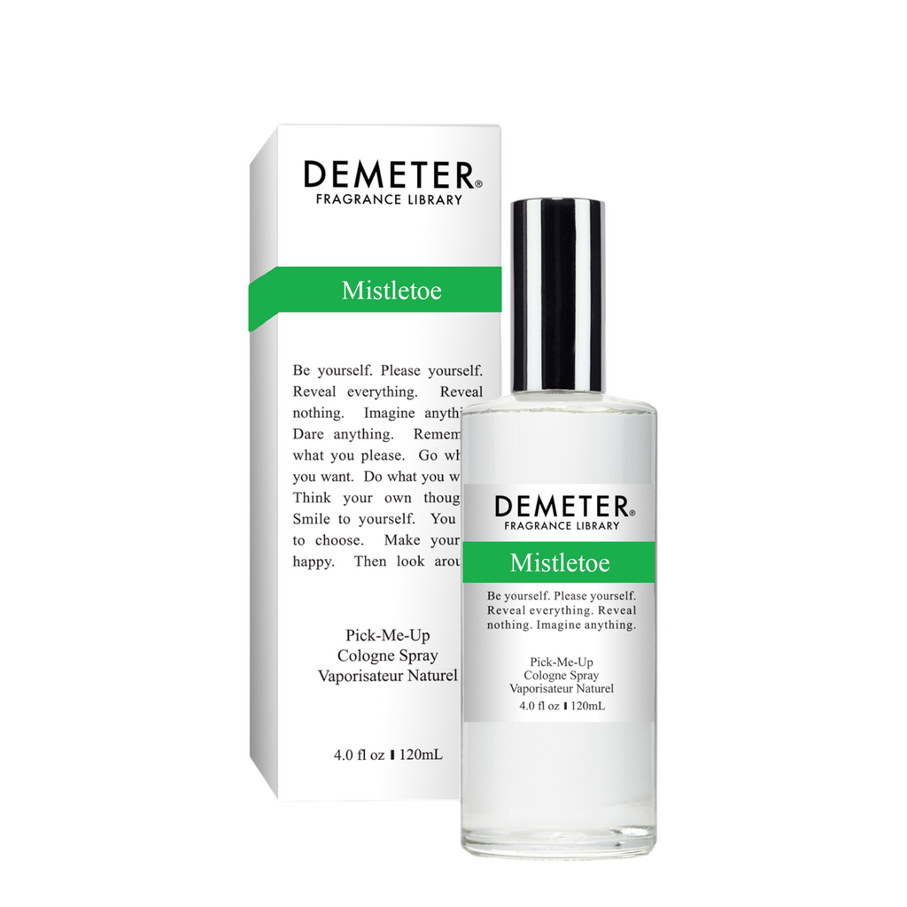 Demeter Mistletoe cologne spray bottle and packaging on a white background