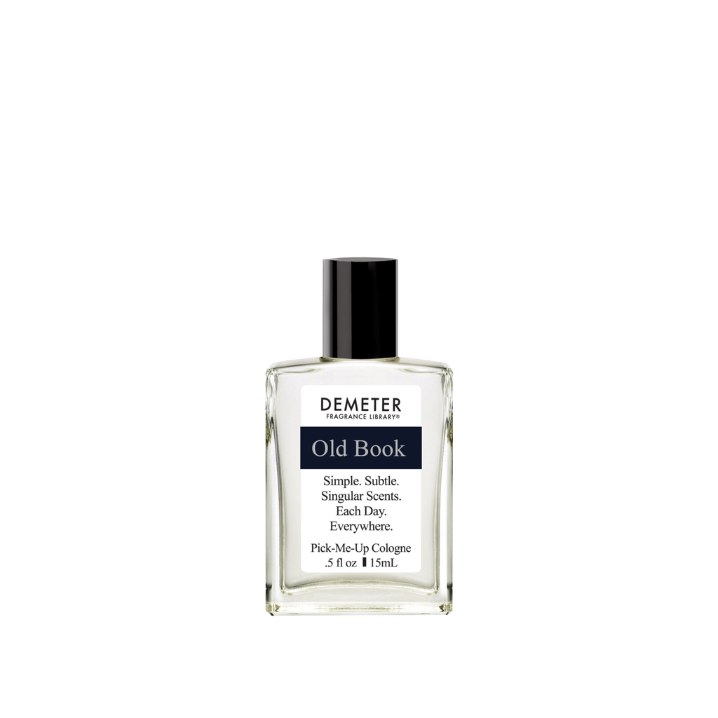 Demeter Old Book mini cologne bottle on a white background